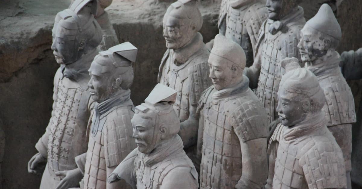 xian terracotta warriors - rows of ancient clay soldiers in pit one