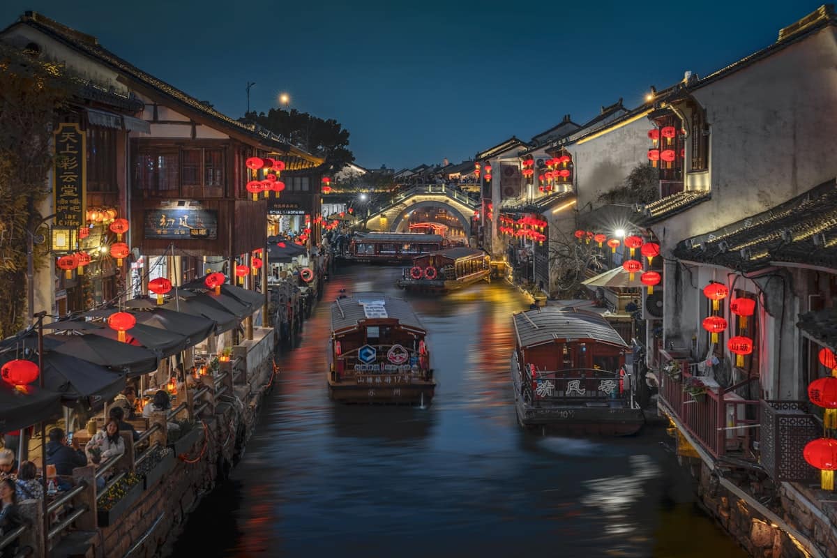 mid-autumn festival china - suzhou canal lanterns at night