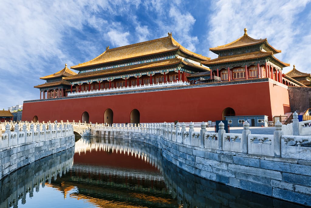 palace museum forbidden city - golden roofs of the central axis at the hall of supreme harmony
