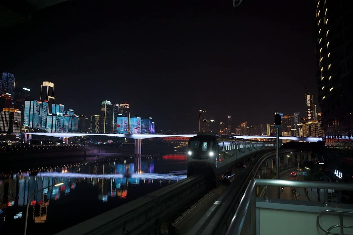 Panoramic city view of Chongqing mountain city with river and urban landscape China
