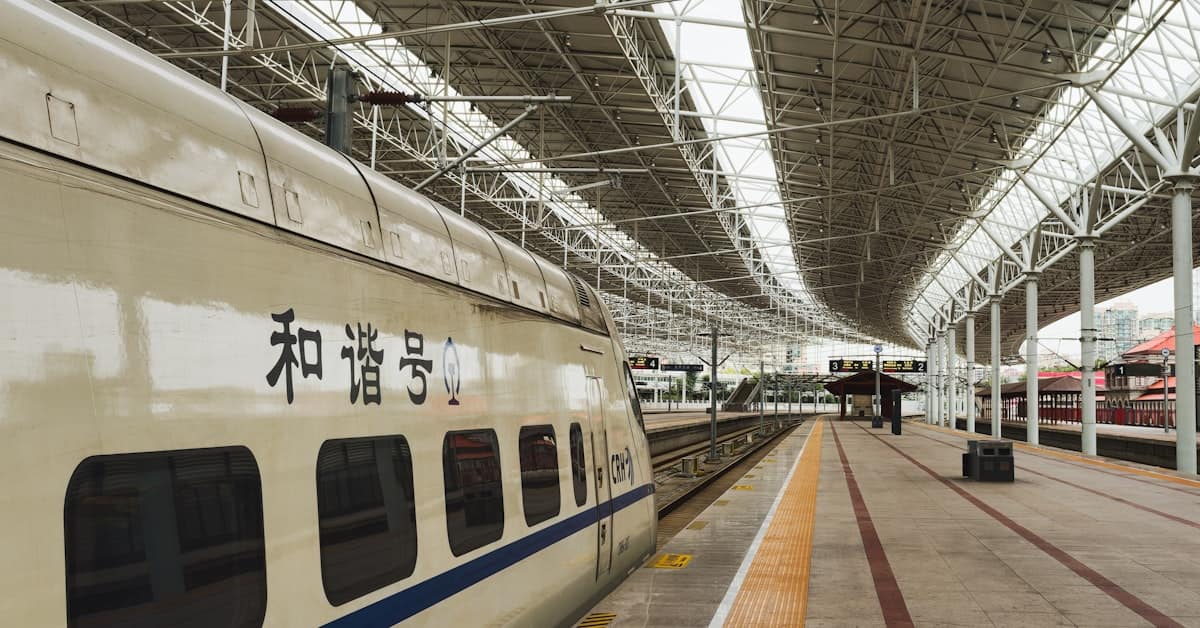 China high-speed train at modern station platform