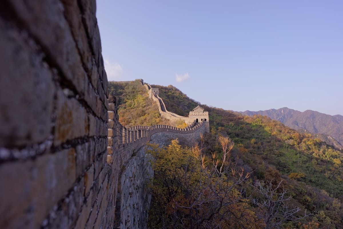 visiting great wall - the steep stone steps climbing into the mountain