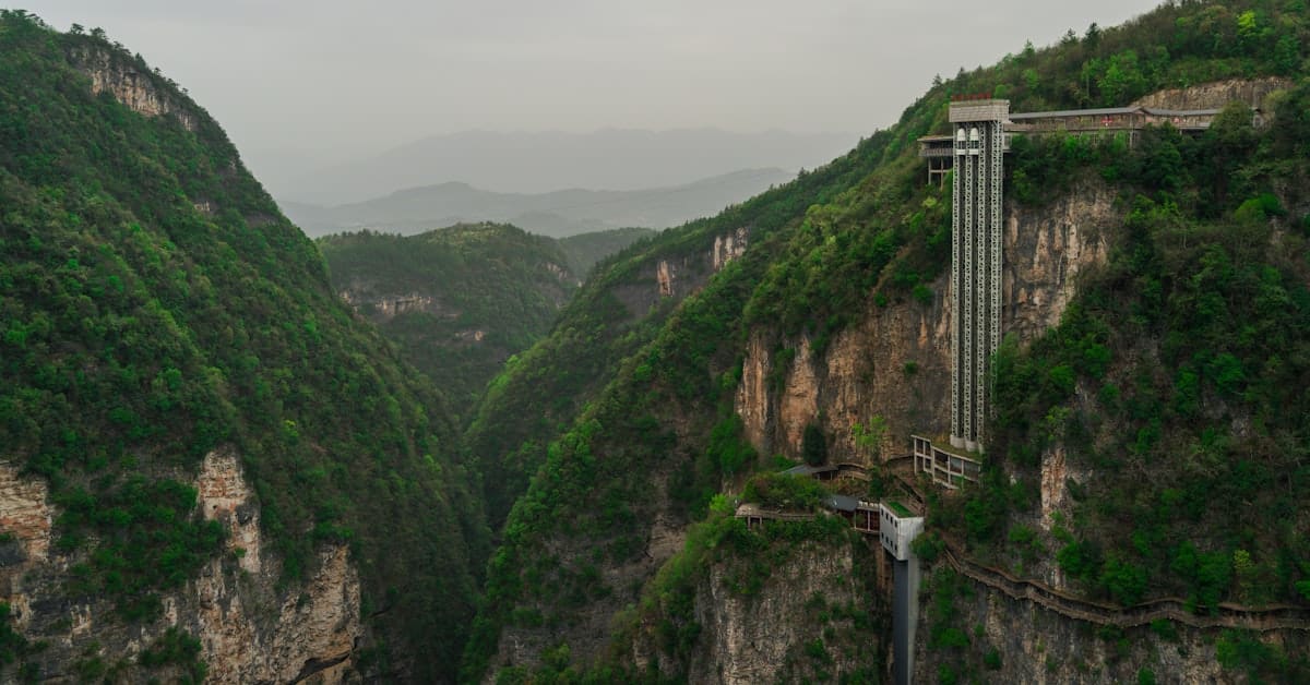 Bailong Elevator - glass elevator rising through canyon