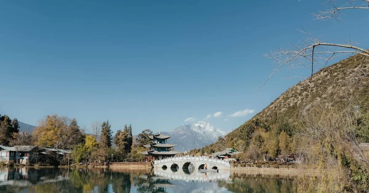 kunming dianchi lake - view across the lake basin from the western hills
