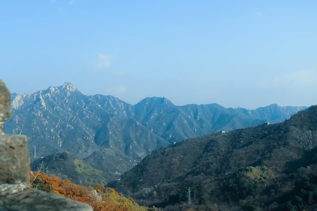 china in september - great wall mountains clear autumn sky