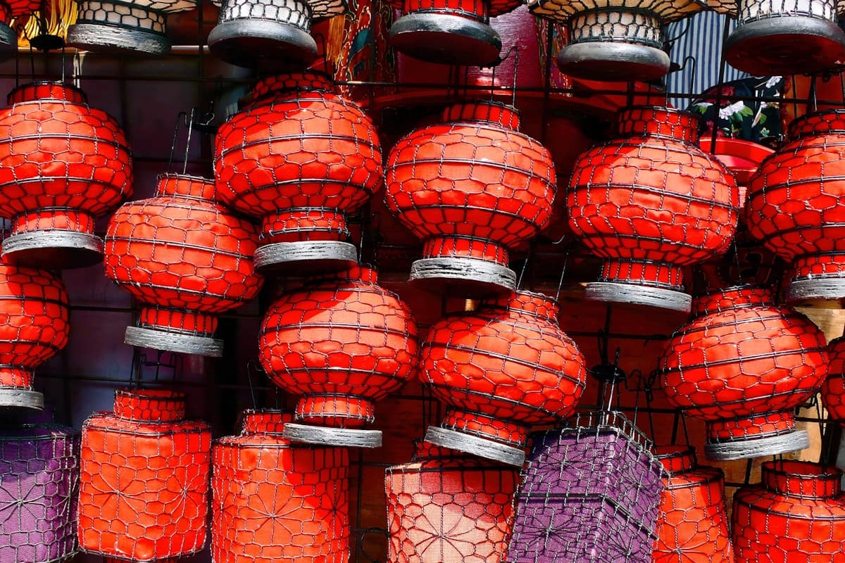 china in january - temple fair market during chinese new year preparation