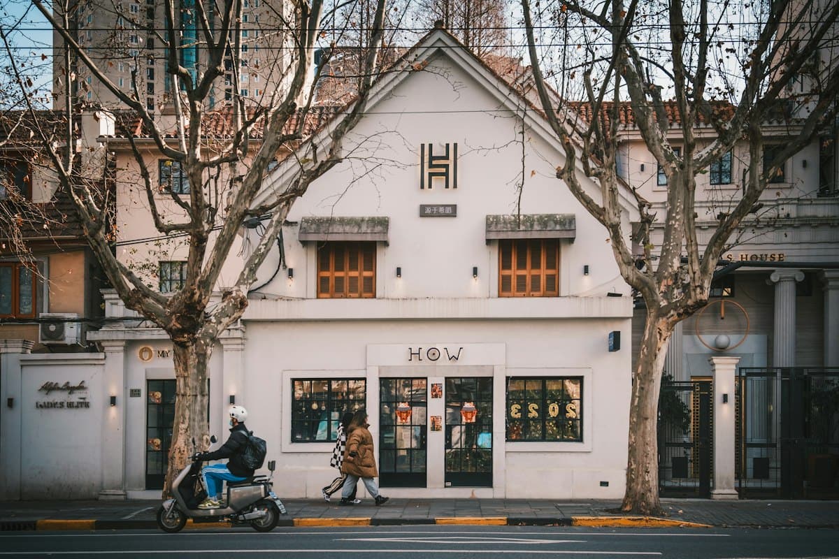 shanghai former french concession - old villa building on narrow street