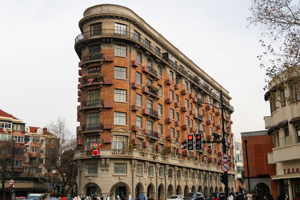 shanghai former french concession - tall apartment building many windows